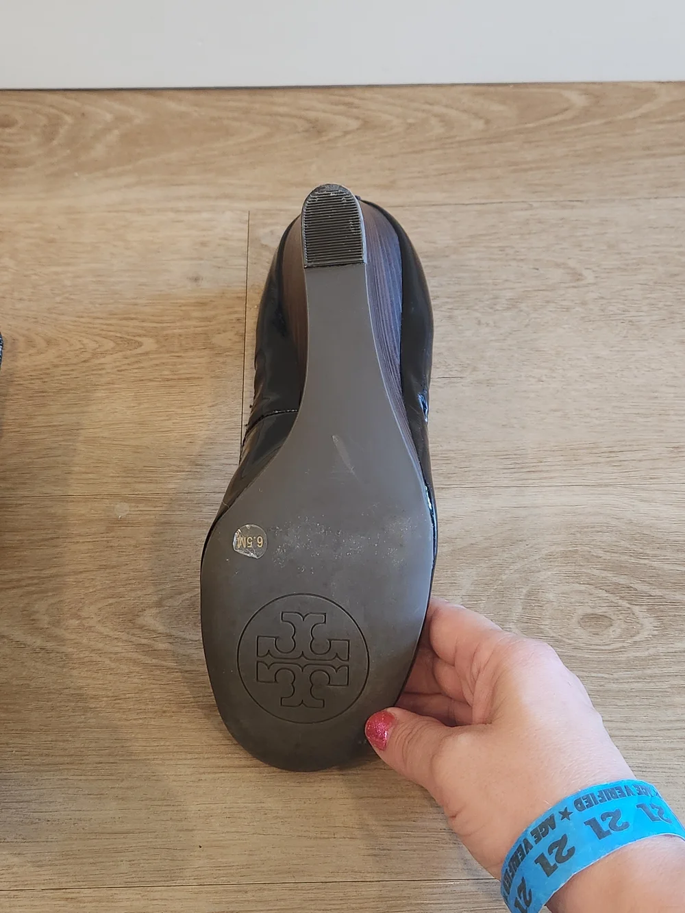 EUC Tory Burch Eddie Black Patent Leather Round Toe Ballet Wedge 7.5 Balletcore